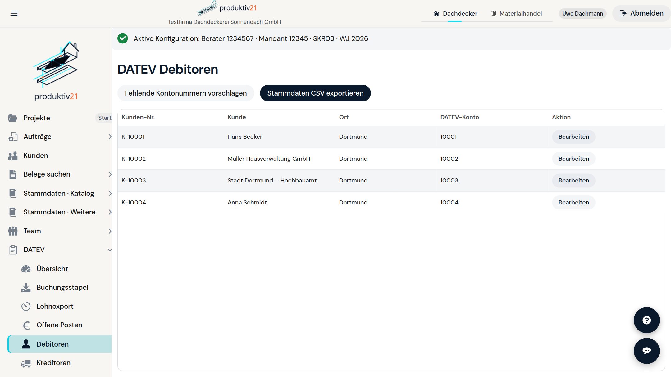 DATEV-Debitoren in Produktiv21
