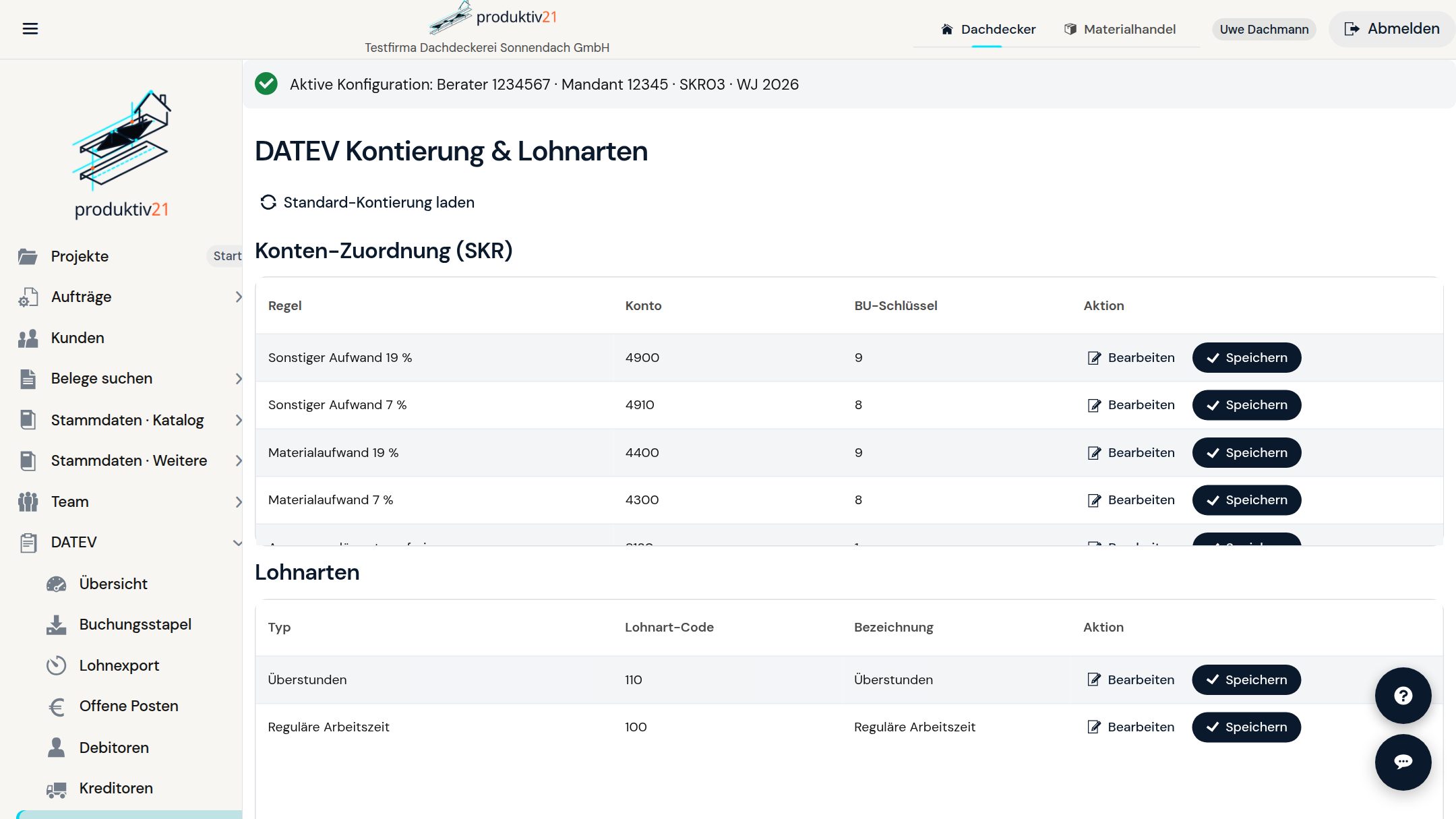 DATEV-Kontierung und Lohnarten in Produktiv21