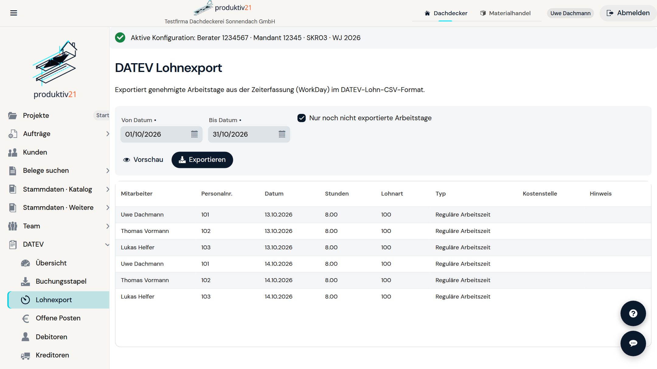 DATEV-Lohnexport in Produktiv21