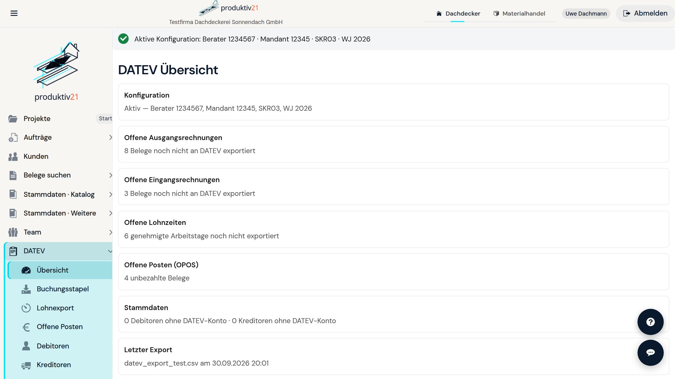 DATEV-Übersicht in Produktiv21