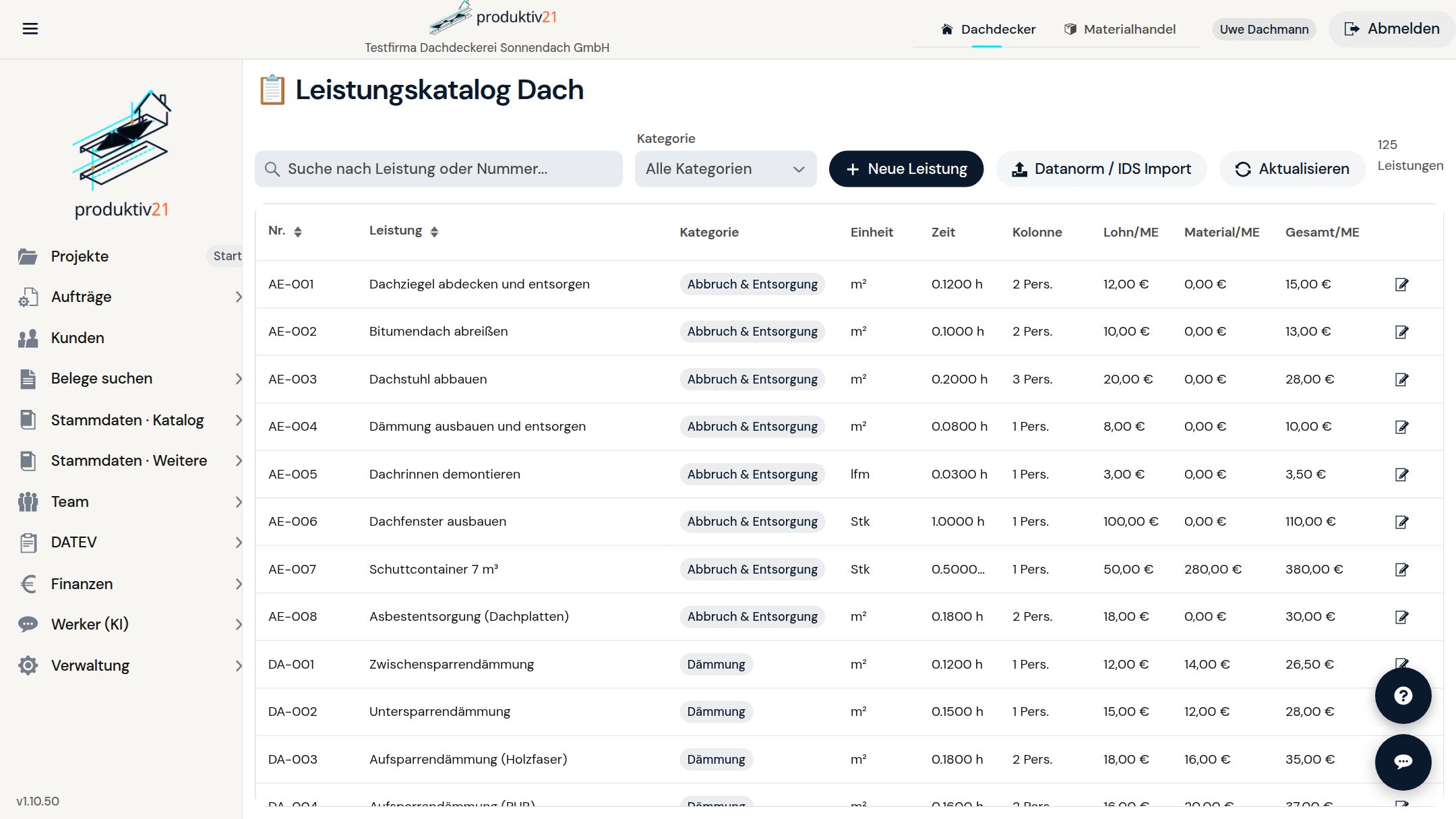 Leistungskatalog in Produktiv21