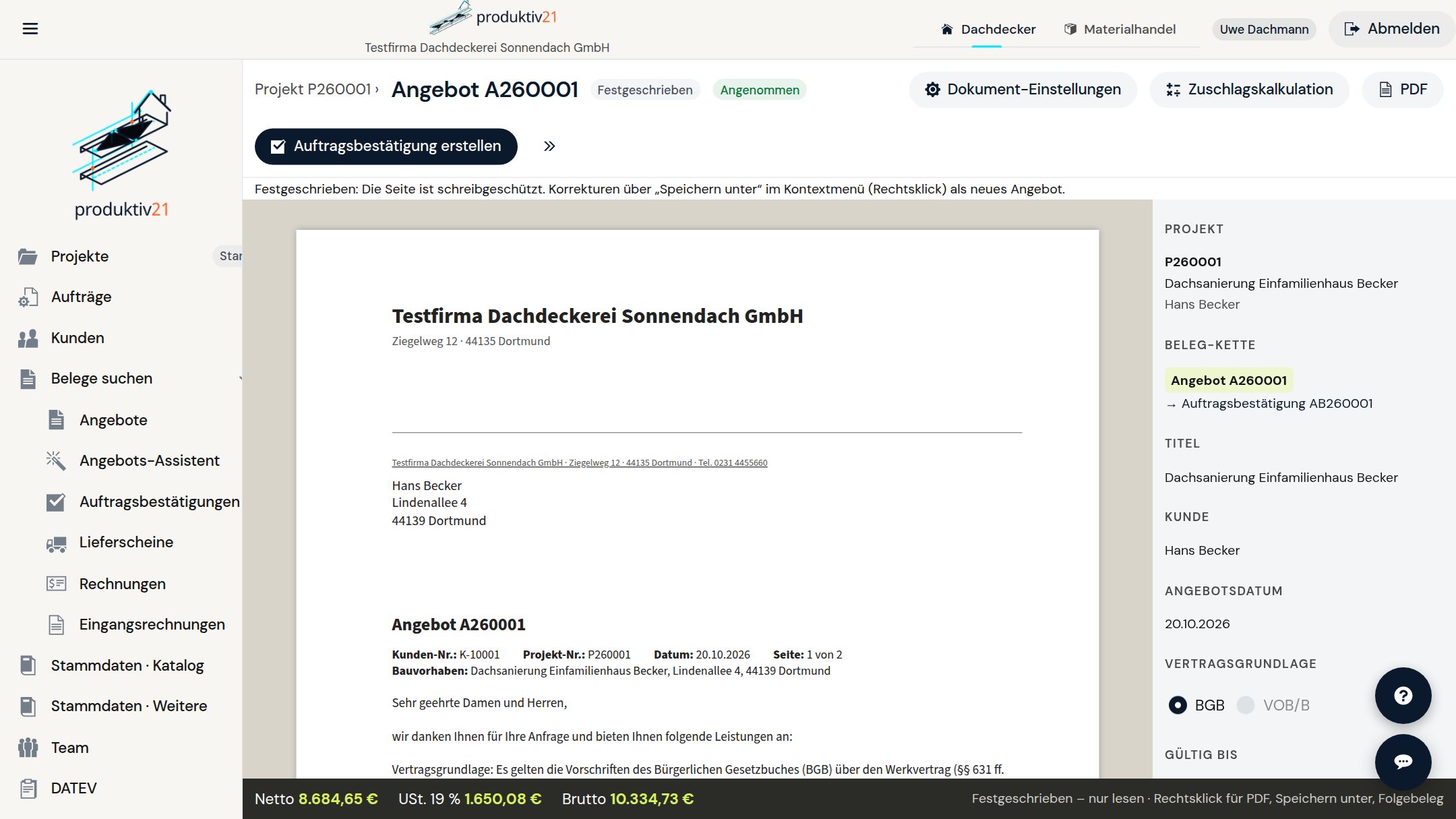 Angebot im Seiten-Editor von Produktiv21