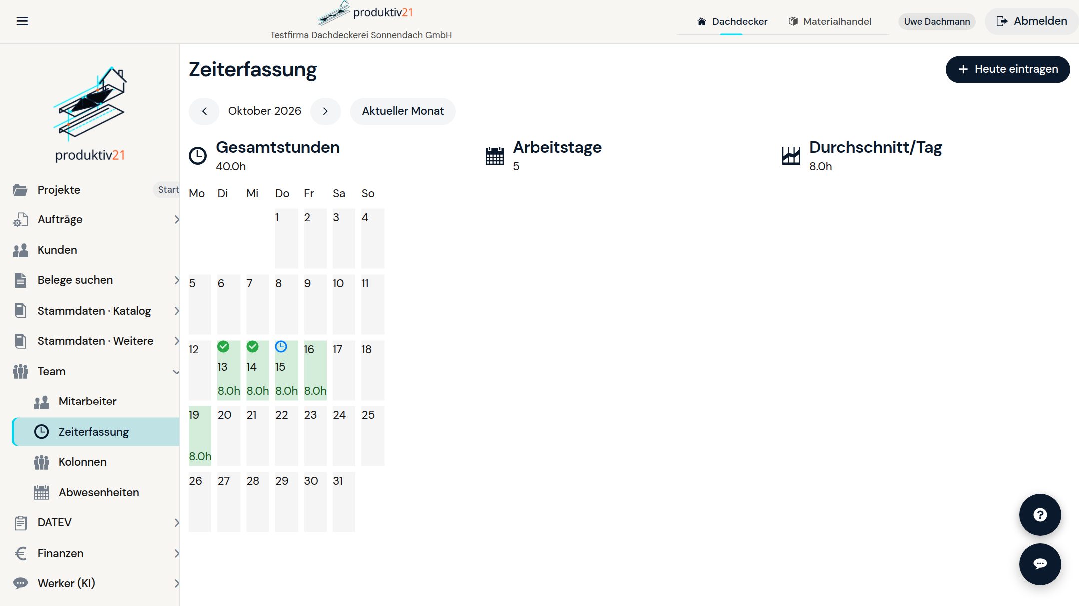 Zeiterfassung in Produktiv21